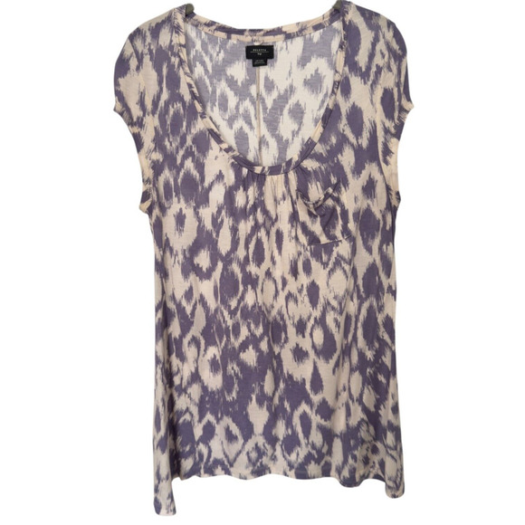 Anthropologie Deletta Sz L Ikat‎ Tunic Tee Lavender Purple Cream Cap Sleeve - Picture 2 of 8